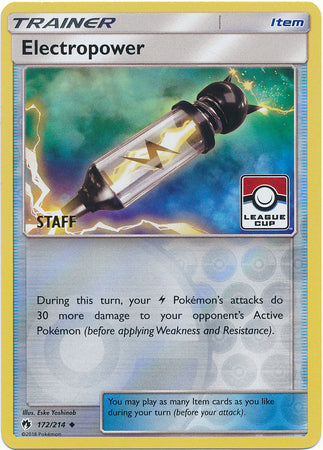 Electropower (172/214) (League Promo Staff) [Sun & Moon: Lost Thunder] | Total Play