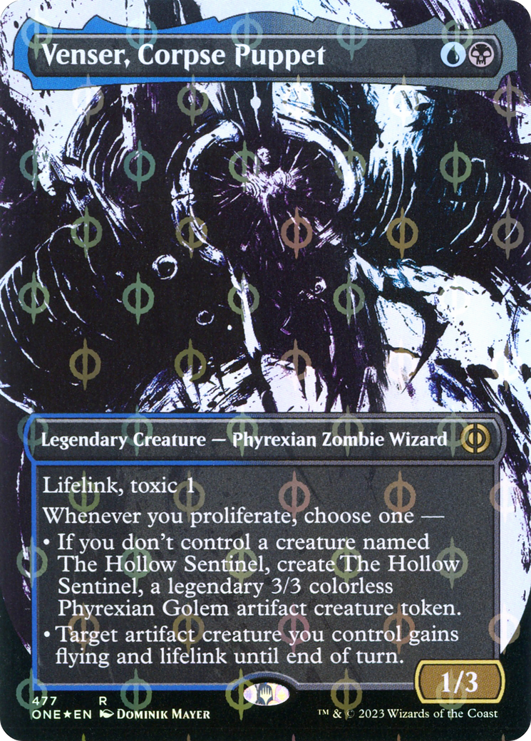 Venser, Corpse Puppet (Borderless Ichor Step-and-Compleat Foil) [Phyrexia: All Will Be One] | Total Play