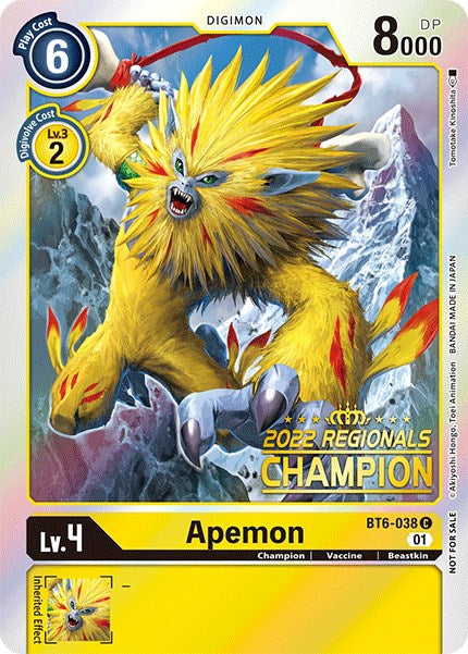 Apemon [BT6-038] (2022 Championship Online Regional) (Online Champion) [Double Diamond Promos] | Total Play
