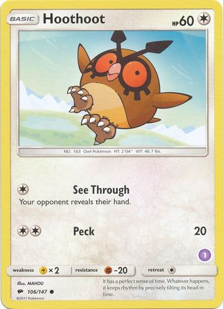 Hoothoot (106/147) (Deck Exclusive #1) [Sun & Moon: Trainer Kit - Alolan Sandslash] | Total Play