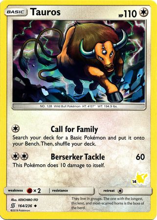 Tauros (164/236) (Pikachu Stamp #14) [Battle Academy 2020] | Total Play