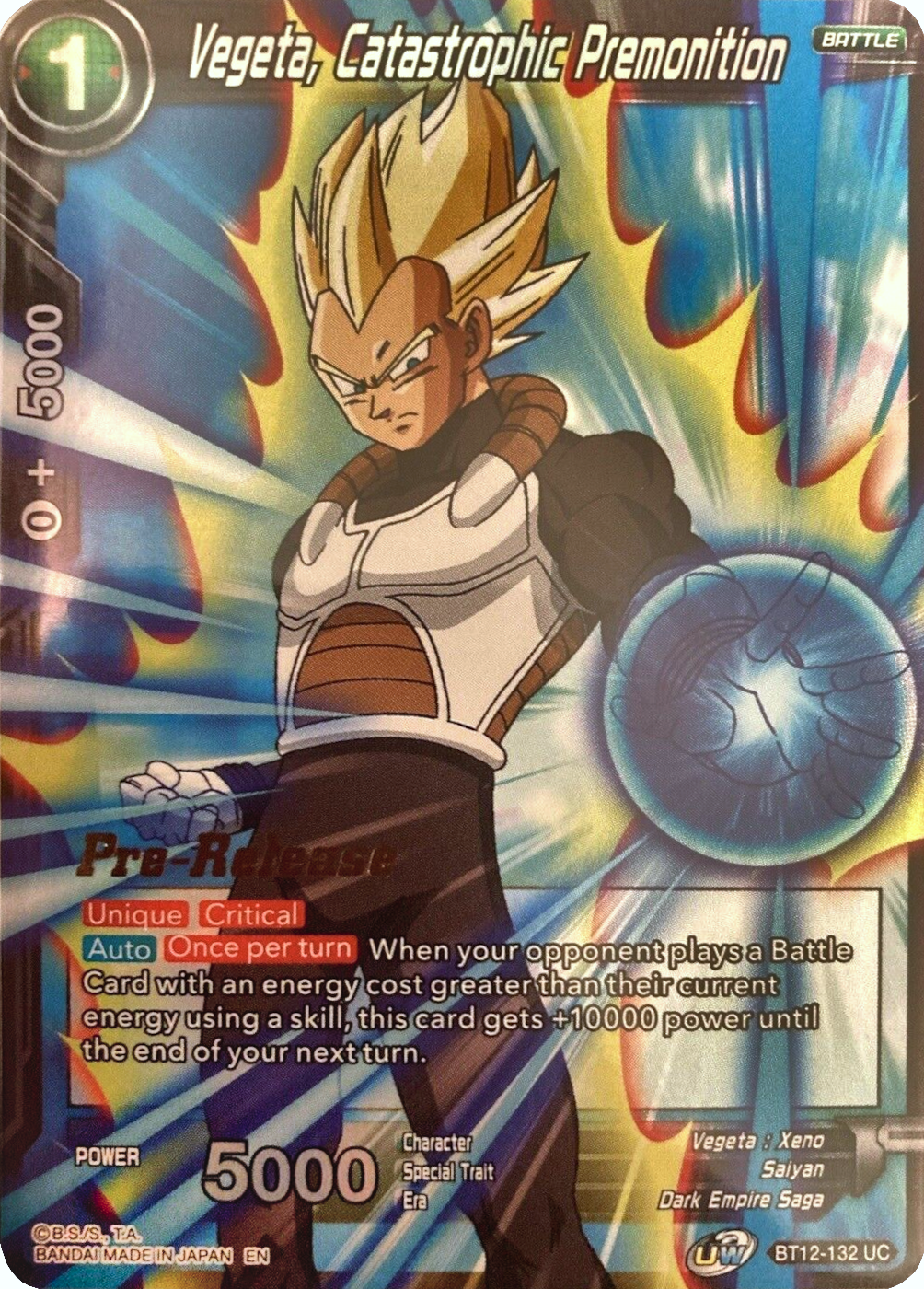 Vegeta, Catastrophic Premonition (BT12-132) [Vicious Rejuvenation Prerelease Promos] | Total Play