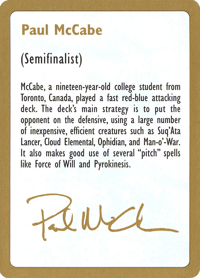 Paul McCabe Bio [World Championship Decks 1997] | Total Play