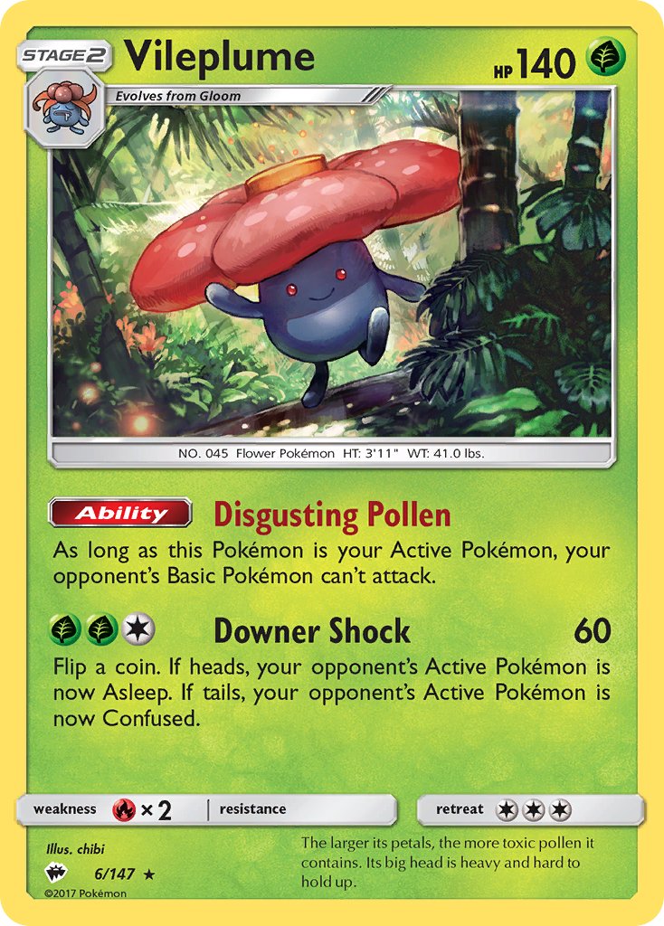 Vileplume (6/147) (Prerelease Kit Exclusive) (Theme Deck Exclusive) [Sun & Moon: Burning Shadows] | Total Play