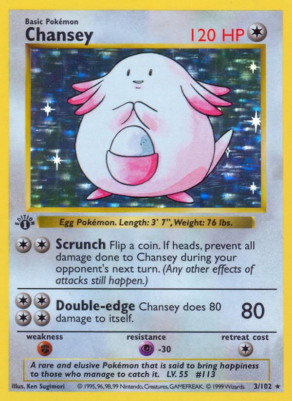 Chansey (3/102) (Shadowless) [Base Set 1st Edition] | Total Play