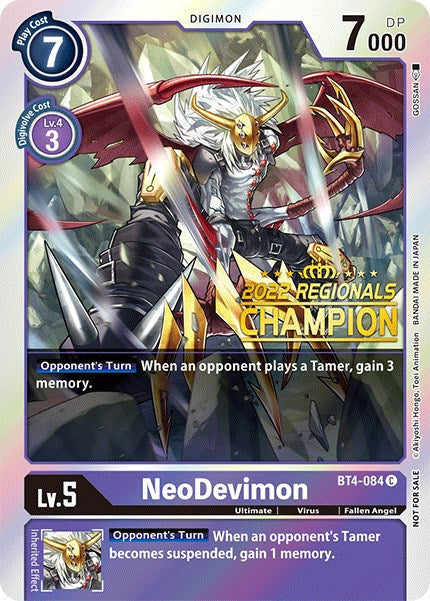 NeoDevimon [BT4-084] (2022 Championship Online Regional) (Online Champion) [Great Legend Promos] | Total Play