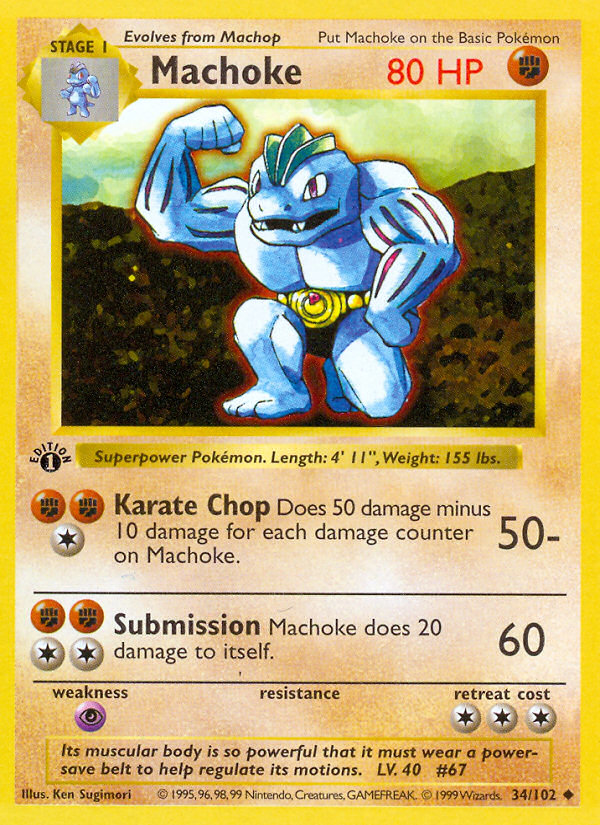 Machoke (34/102) (Shadowless) [Base Set 1st Edition] | Total Play