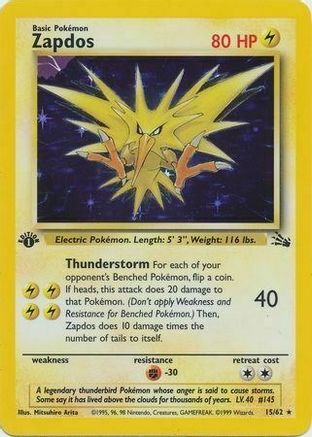 Zapdos (15/62) (Cosmos Holo) [Fossil 1st Edition] | Total Play