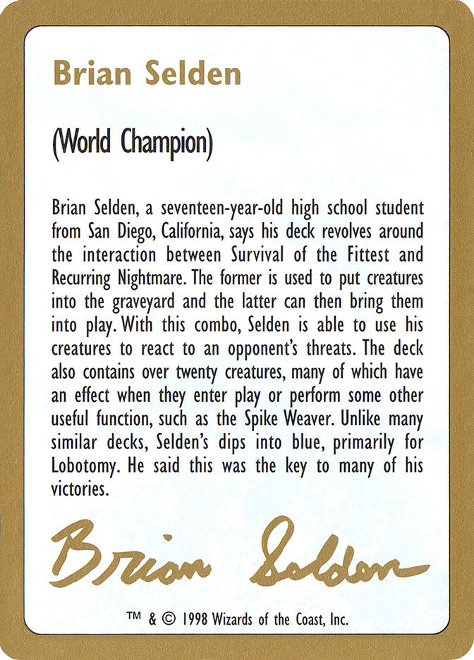 Brian Selden Bio [World Championship Decks 1998] | Total Play