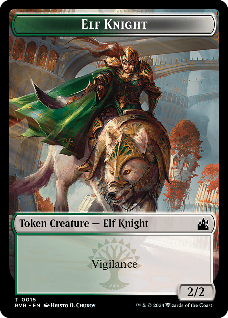 Elf Knight // Rhino Double-Sided Token [Ravnica Remastered Tokens] | Total Play