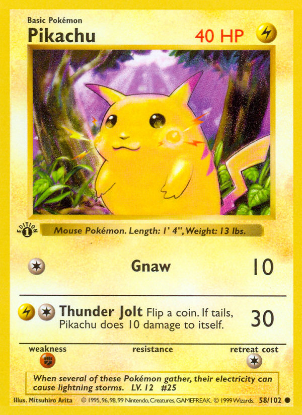 Pikachu (58/102) (Shadowless) [Base Set 1st Edition] | Total Play