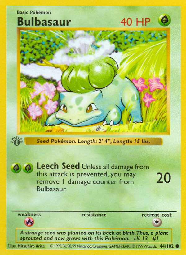 Bulbasaur (44/102) (Shadowless) [Base Set 1st Edition] | Total Play