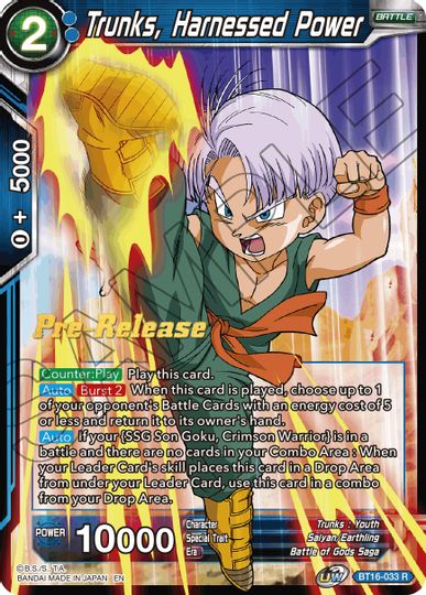 Trunks, Harnessed Power (BT16-033) [Realm of the Gods Prerelease Promos] | Total Play