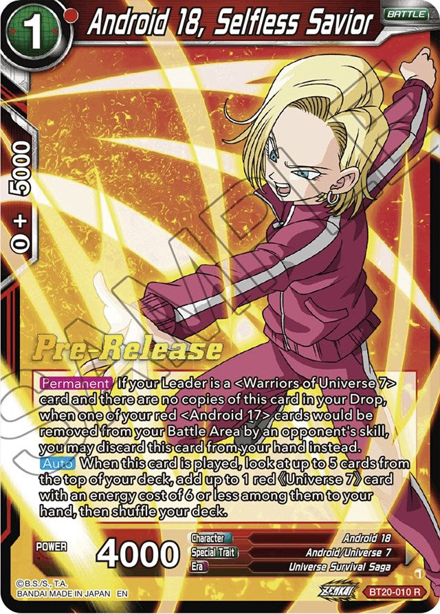 Android 18, Selfless Savior (BT20-010) [Power Absorbed Prerelease Promos] | Total Play