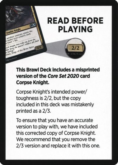 Corpse Knight Reminder Card (Knights' Charge Brawl Deck) [Core Set 2020 Tokens] | Total Play