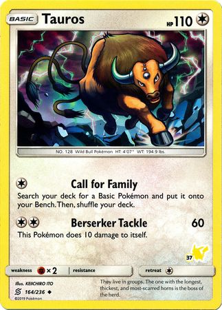 Tauros (164/236) (Pikachu Stamp #37) [Battle Academy 2020] | Total Play