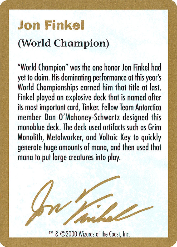 Jon Finkel Bio [World Championship Decks 2000] | Total Play