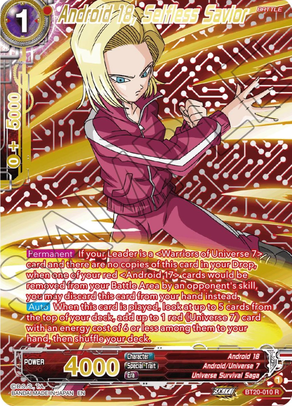 Android 18, Selfless Savior (Gold-Stamped) (BT20-010) [Power Absorbed] | Total Play